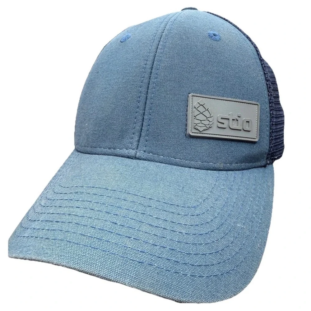 Stio Mens Trucker Hat Blue Gray Patch Logo‎ Adjustable Baseball Cap some fading